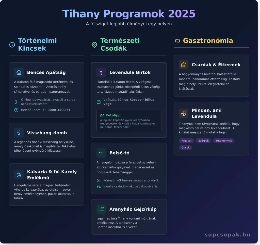Fedezd fel a legjobb tihanyi programokat 2026-ban! 10+1 egyedi élmény vár a levendulamezőktől a rejtett zugokig. Tervezz velünk egy felejthetetlen napot!

